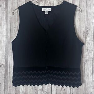 Vintage Lord & Taylor Black Sillk Vest Chevron Hem Size Medium
